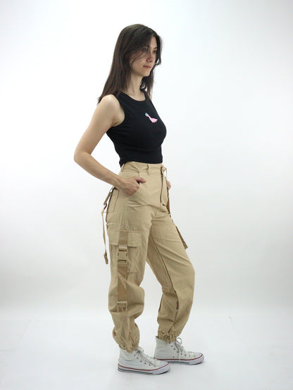 Pantalón cargo de color beige con cintas de broche (NUEVA TEMPORADA)