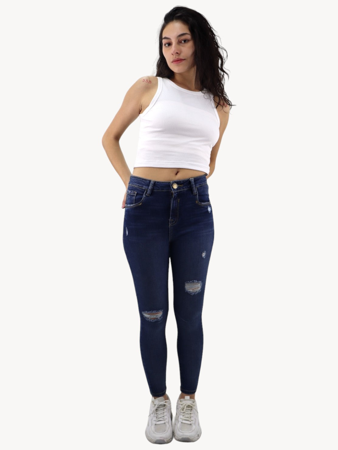 Jeans skinny tiro alto con destrucción (NUEVA TEMPORADA)