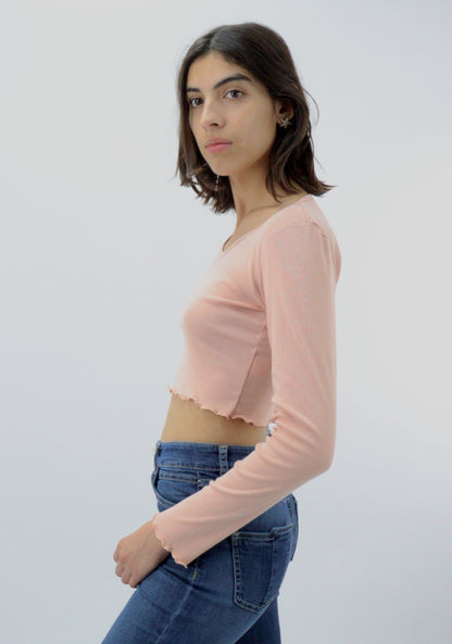 Playera basic crop M/L de color rosa