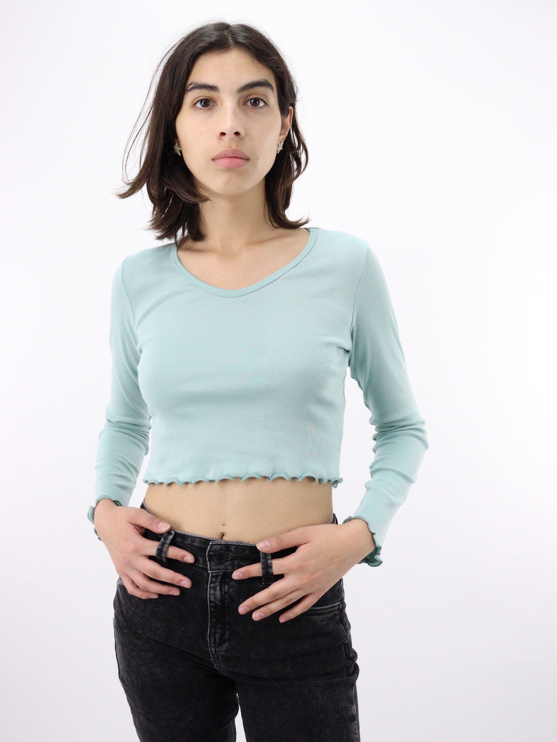 Playera basic crop M/L de color verde