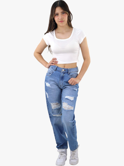 Jeans mom clasic con destrucción (NUEVA TEMPORADA)