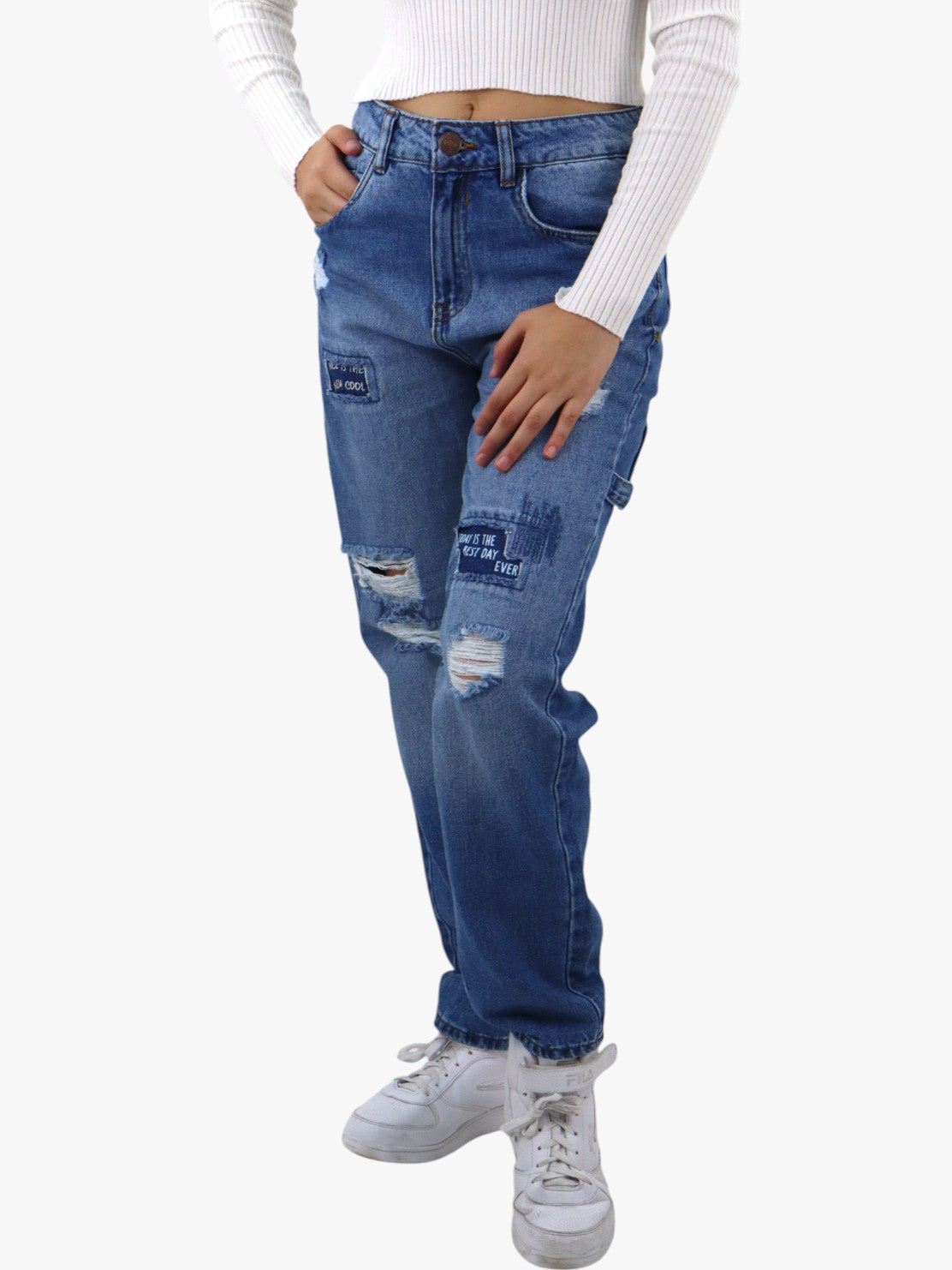 Jeans mom clasic con parches decorativos (NUEVA TEMPORADA)