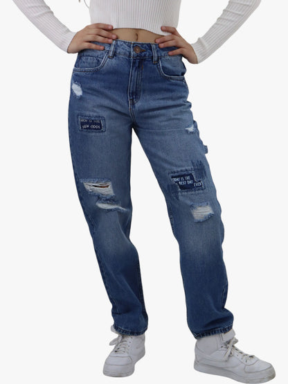 Jeans mom clasic con parches decorativos (NUEVA TEMPORADA)