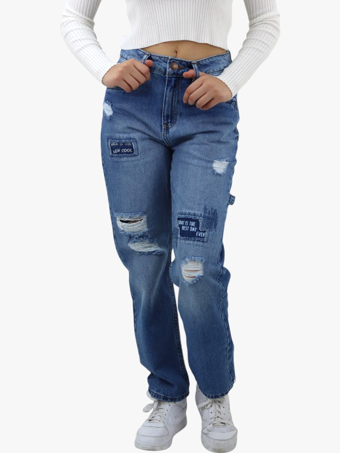 Jeans mom clasic con parches decorativos (NUEVA TEMPORADA)