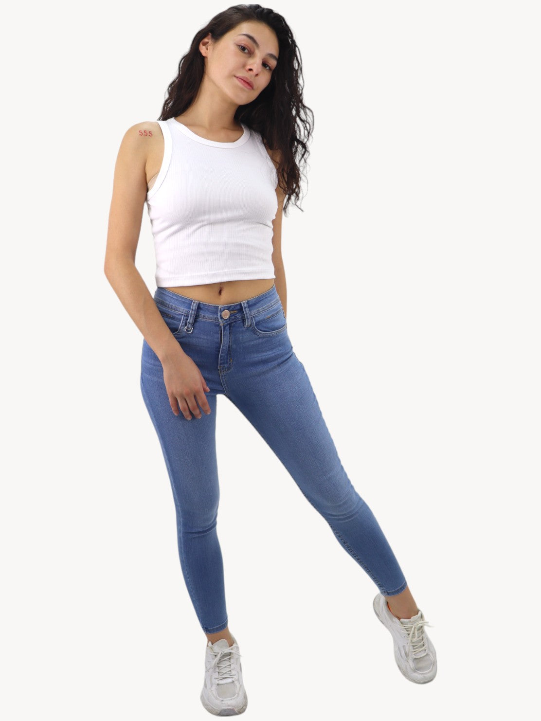 Jeans skinny tiro alto de color azul medio (NUEVA TEMPORADA)