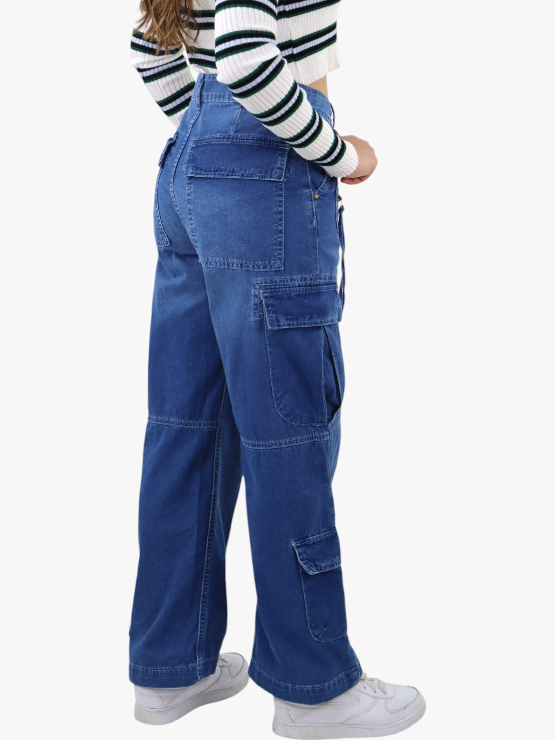 Jeans cargo tiro alto color azul medio (NUEVA TEMPORADA)