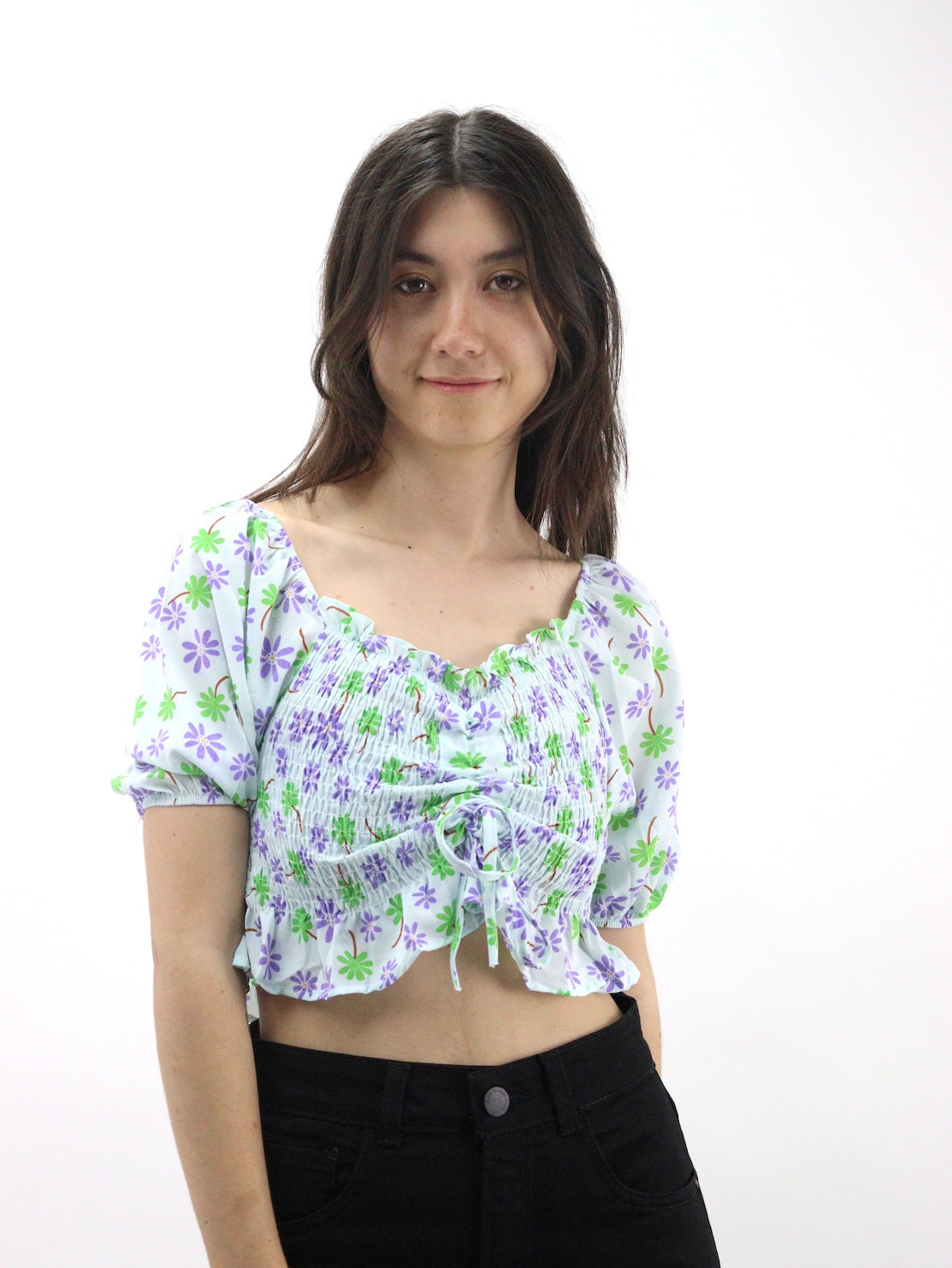 Blusa con estampado floral y cordón delantero (NUEVA TEMPORADA)