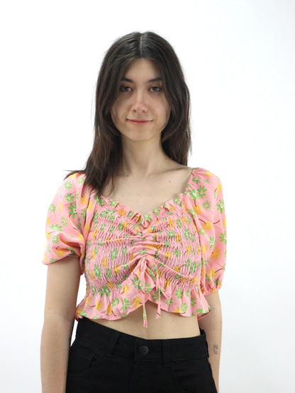 Blusa con estampado floral y cordón delantero (NUEVA TEMPORADA)