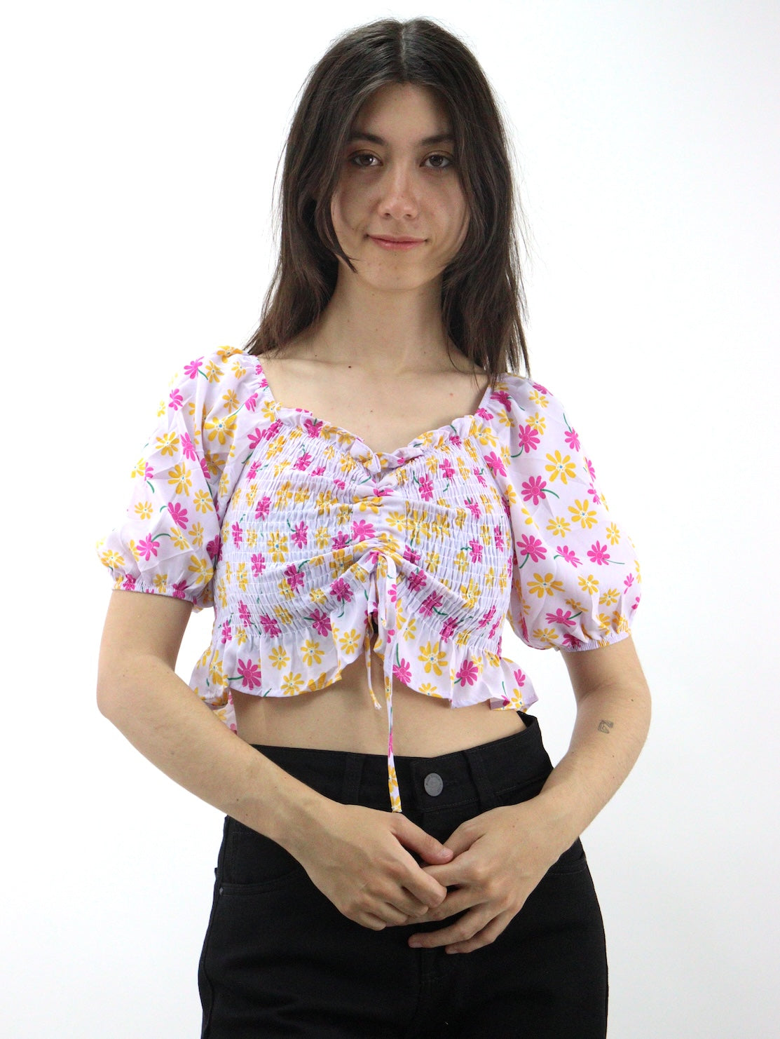 Blusa con estampado floral y cordón delantero (NUEVA TEMPORADA)