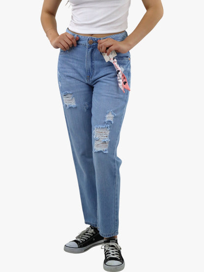 Jeans mom clasic con destrucción azul claro (NUEVA TEMPORADA)