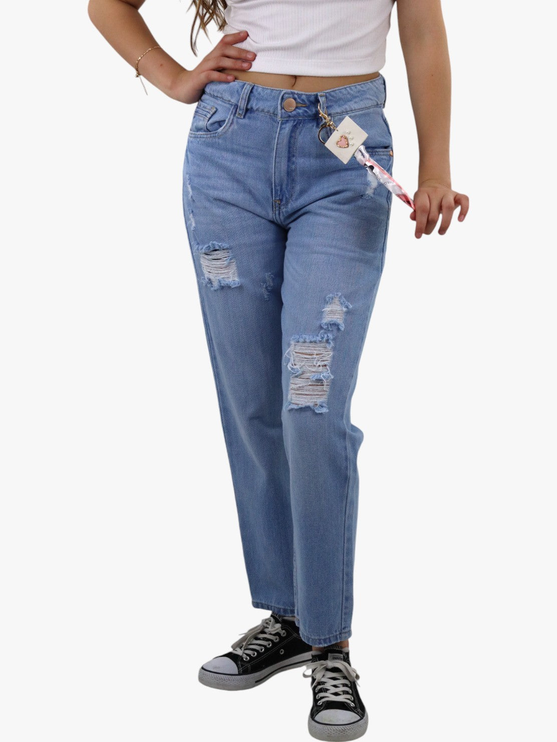 Jeans mom clasic con destrucción azul claro (NUEVA TEMPORADA)