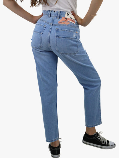 Jeans mom clasic con destrucción azul claro (NUEVA TEMPORADA)