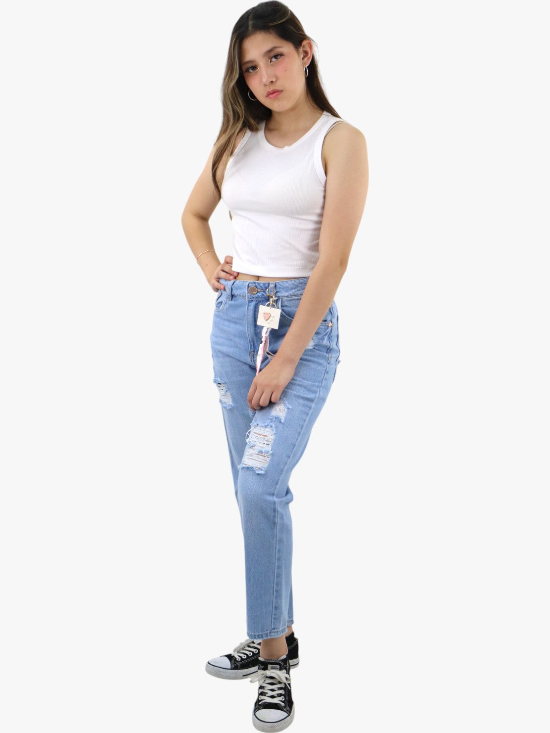 Jeans mom clasic con destrucción azul claro (NUEVA TEMPORADA)