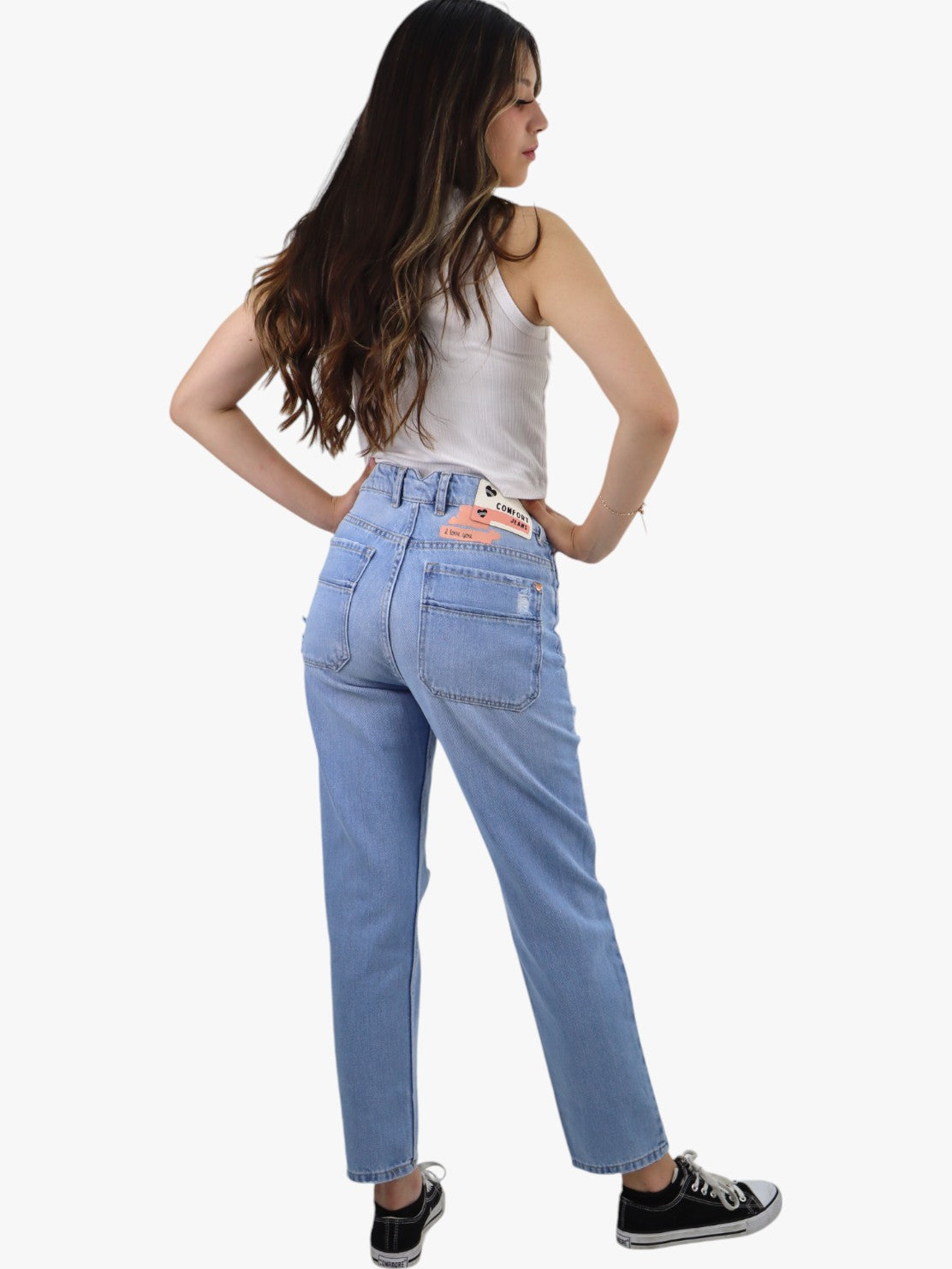 Jeans mom clasic con destrucción azul claro (NUEVA TEMPORADA)