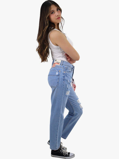 Jeans mom clasic con destrucción azul claro (NUEVA TEMPORADA)