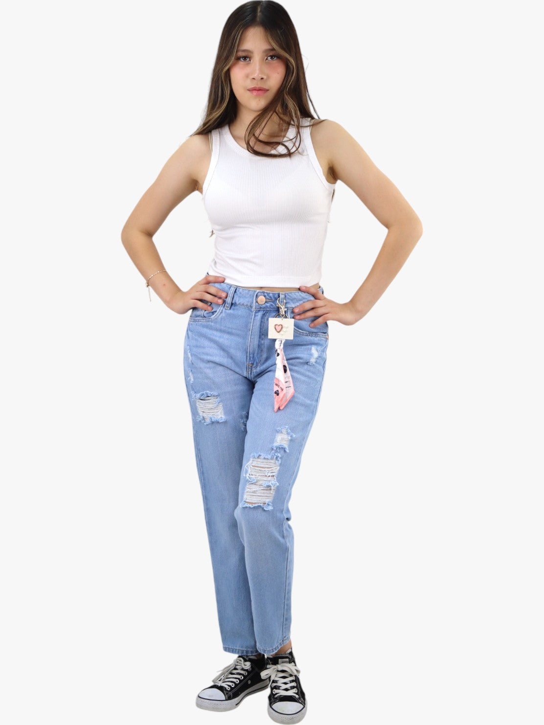 Jeans mom clasic con destrucción azul claro (NUEVA TEMPORADA)