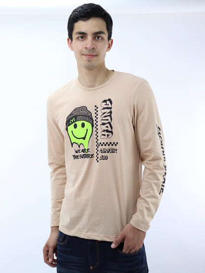 Playera smiley manga larga de color beige