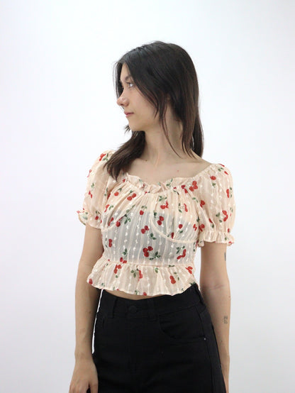 Blusa de manga abullonada fruncida con estampado (NUEVA TEMPORADA)