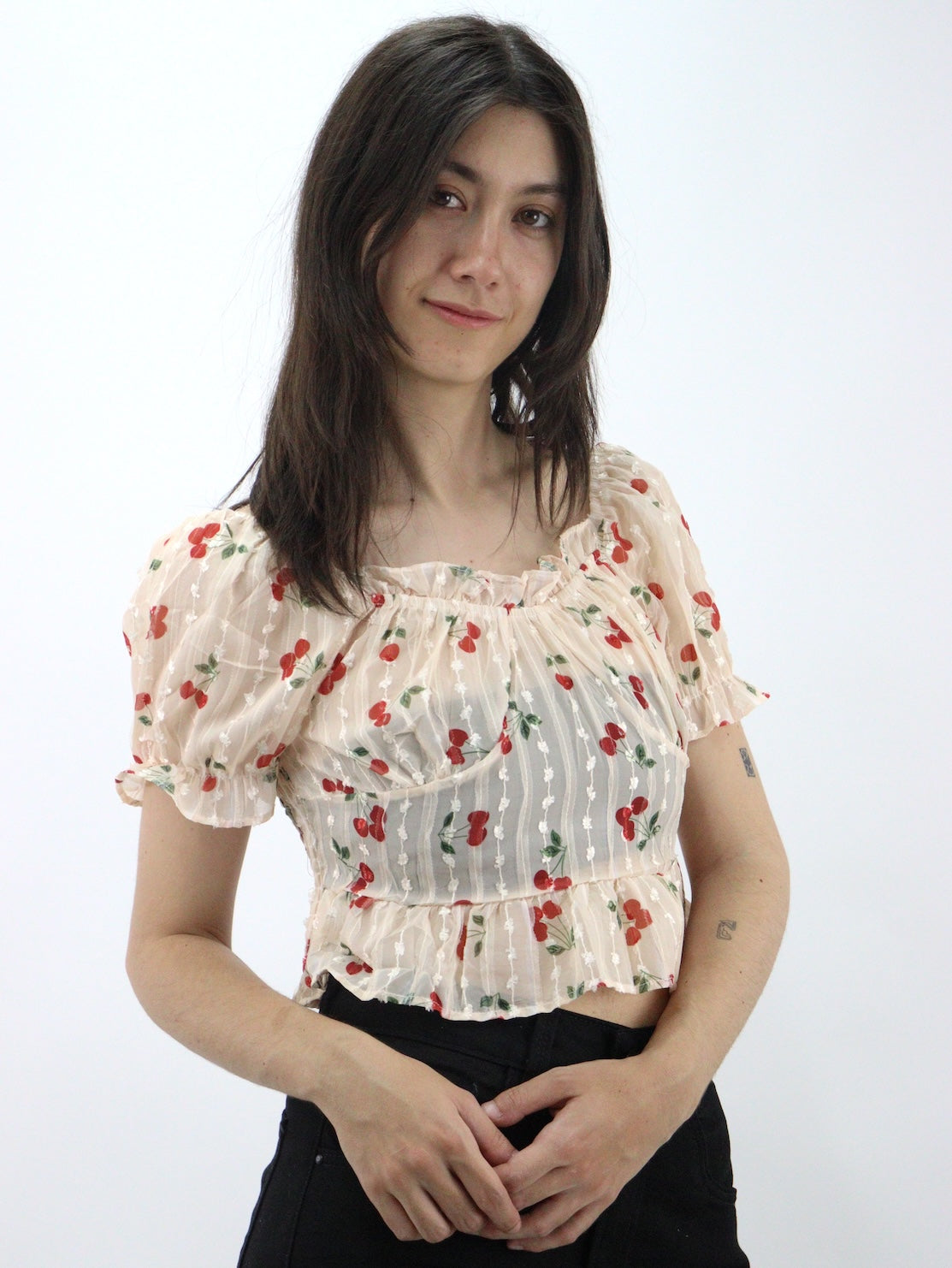 Blusa de manga abullonada fruncida con estampado (NUEVA TEMPORADA)