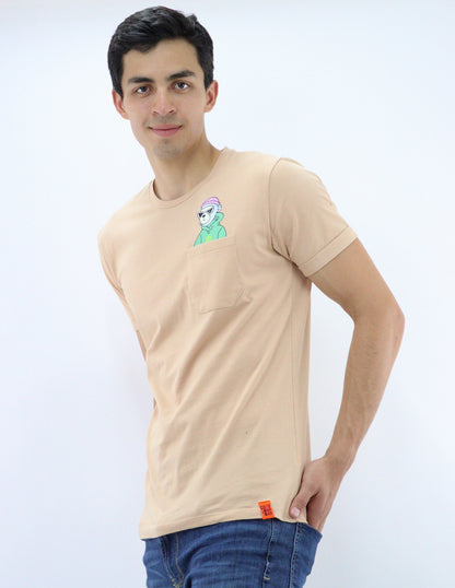 Playera manga corta de color beige con estampado (NUEVA TEMPORADA)