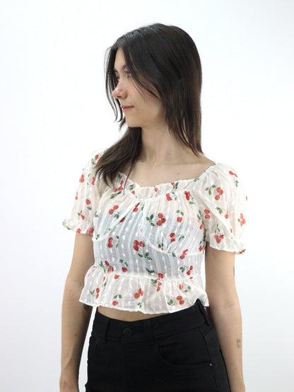 Blusa de manga abullonada fruncida con estampado (NUEVA TEMPORADA)