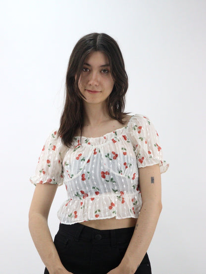 Blusa de manga abullonada fruncida con estampado (NUEVA TEMPORADA)