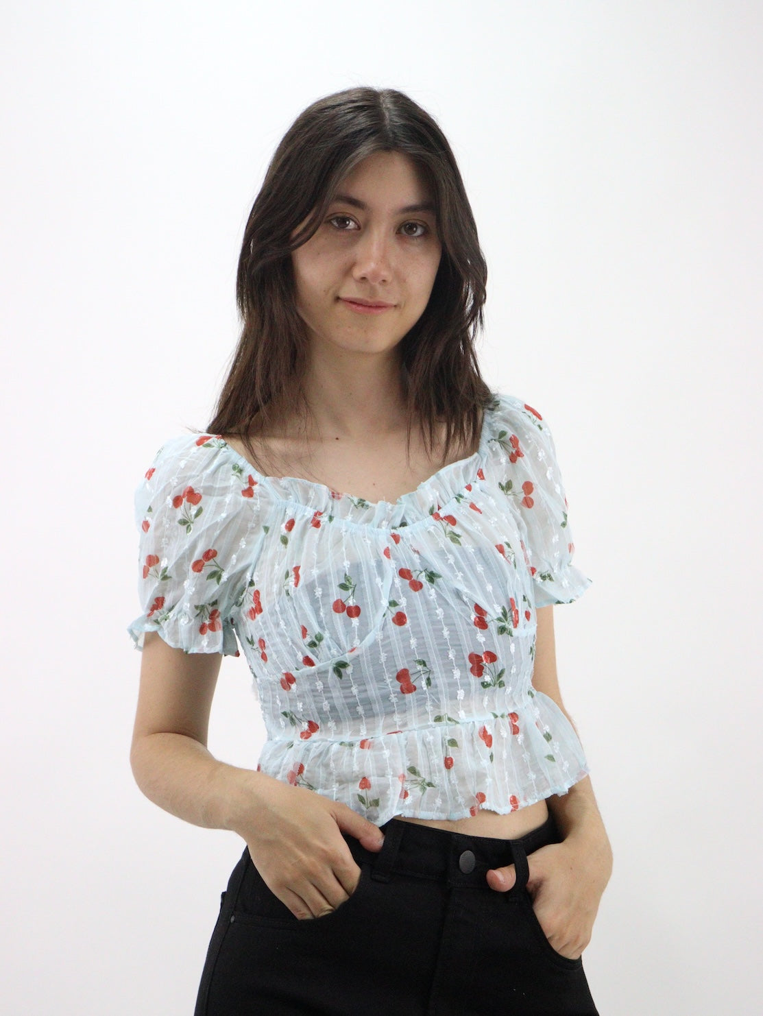 Blusa de manga abullonada fruncida con estampado (NUEVA TEMPORADA)