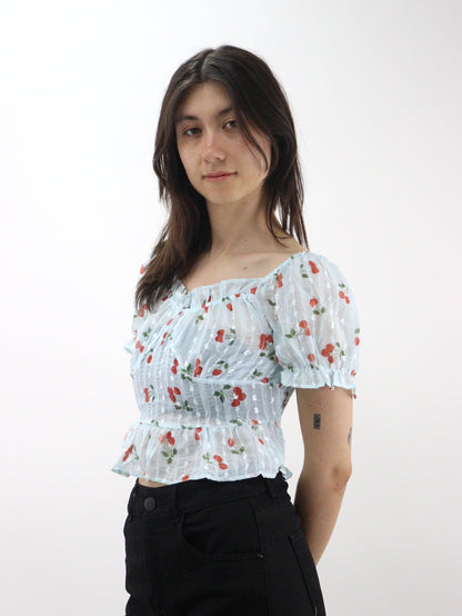 Blusa de manga abullonada fruncida con estampado (NUEVA TEMPORADA)