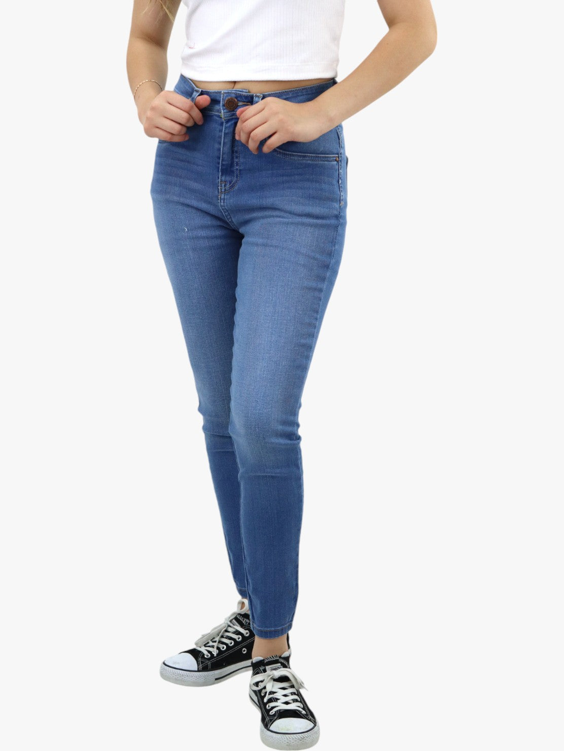 Jeans skinny tiro alto de color azul medio (NUEVA TEMPORADA)