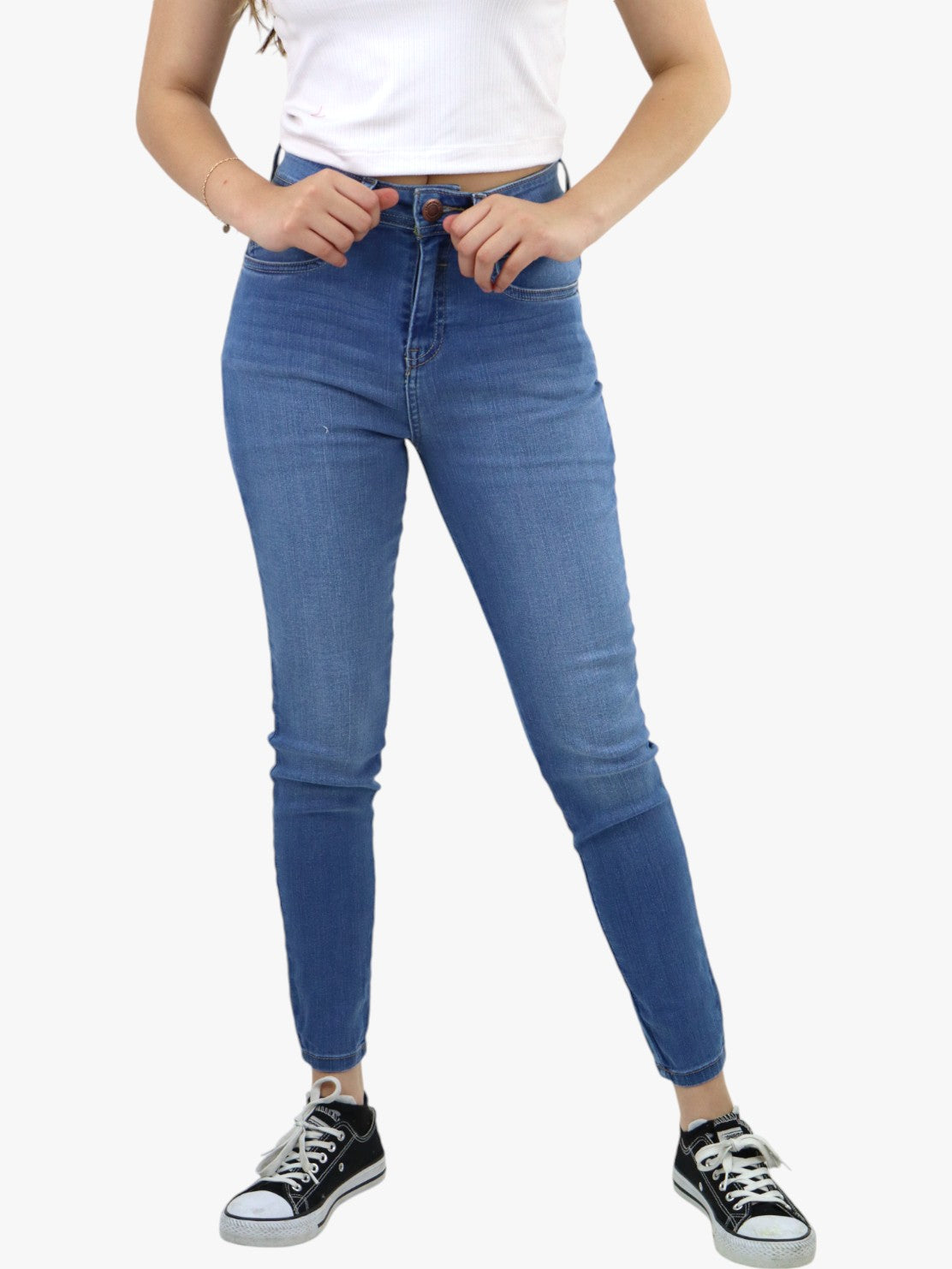 Jeans skinny tiro alto de color azul medio (NUEVA TEMPORADA)