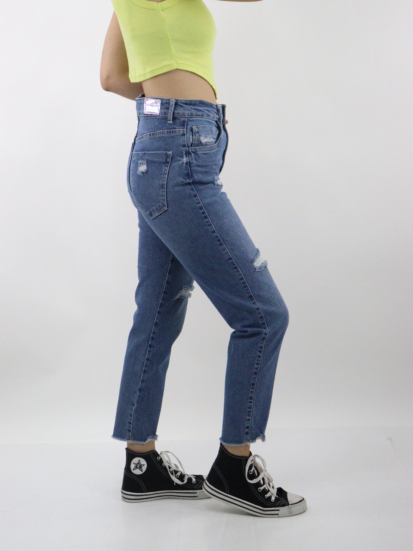 Jeans mom clasic con destrucción