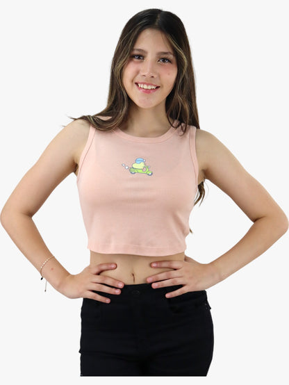 Playera tank de color rosa palo con estampado (NUEVA TEMPORADA)