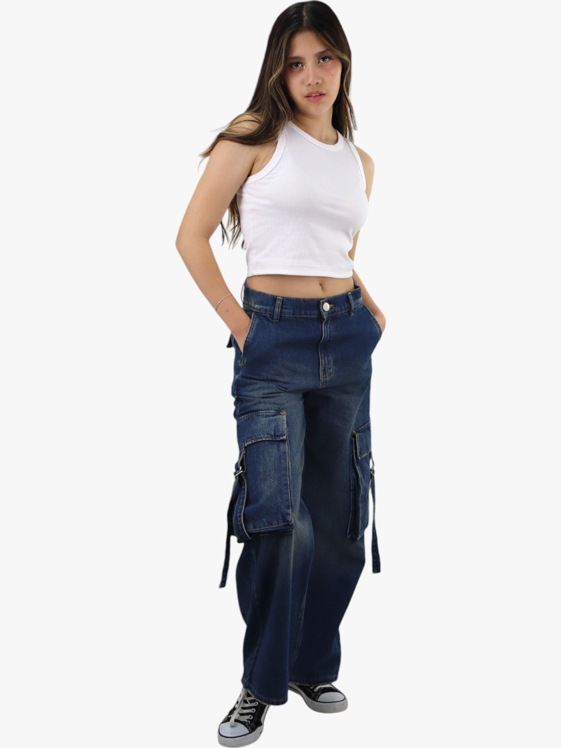 Jeans cargo multipocket azul con deslave (NUEVA TEMPORADA)