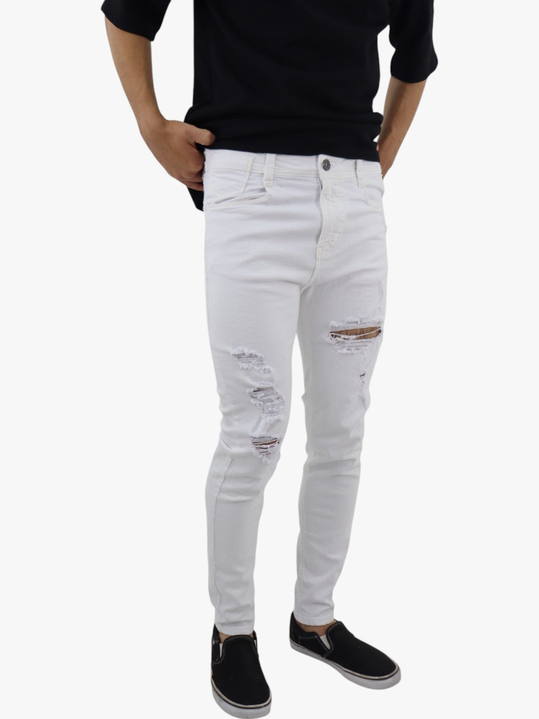 Jeans skinny blanco con destrucción
