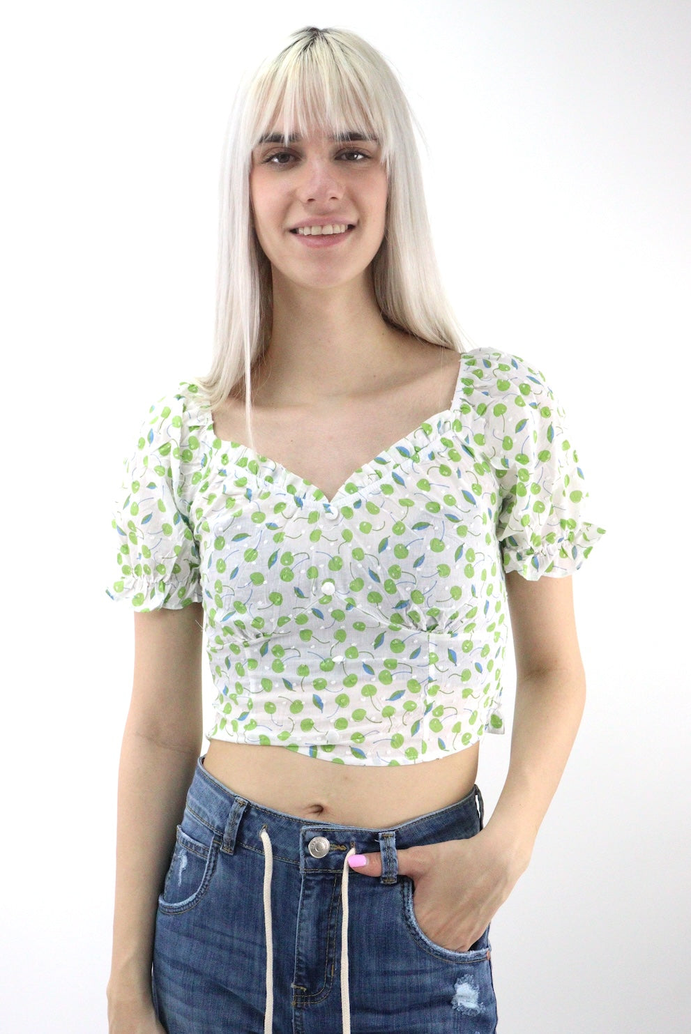 Blusa estampada de cereza con hombros descubiertos (NUEVA TEMPORADA)