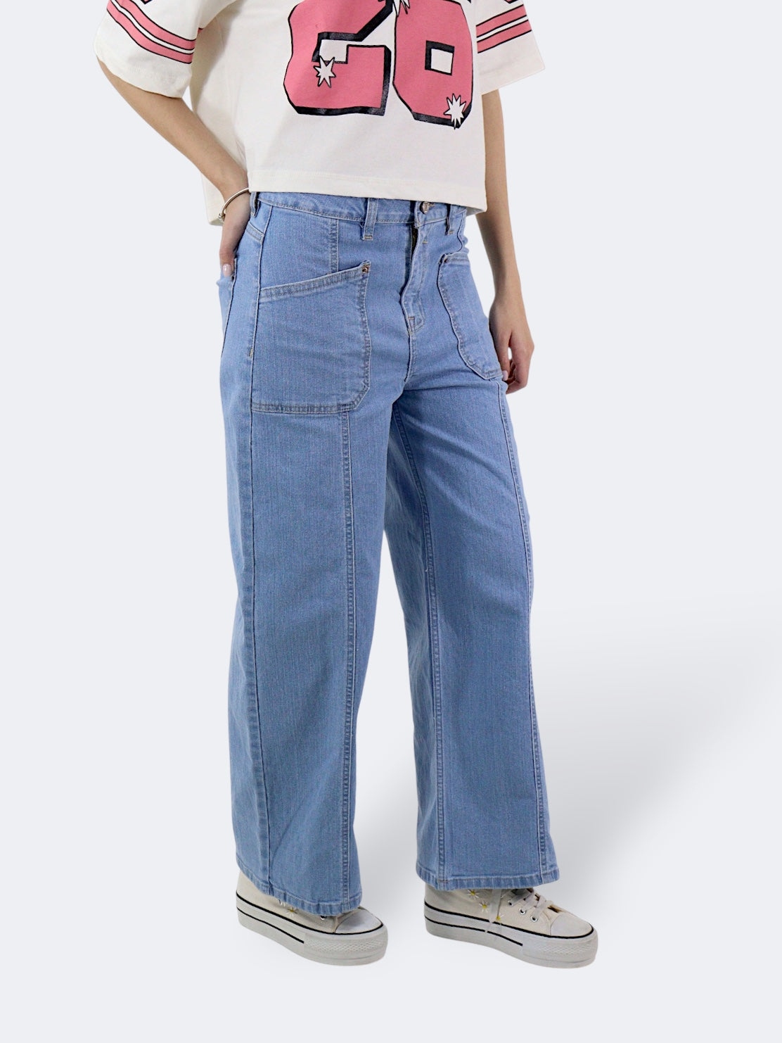 Jeans Wide Leg-Tiro Alto