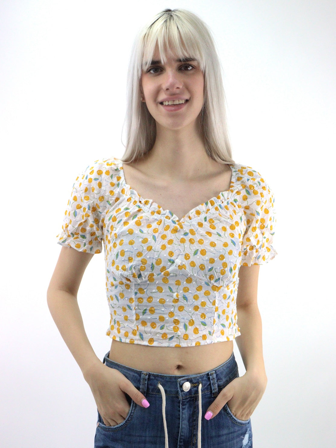 Blusa estampada de cereza con hombros descubiertos (NUEVA TEMPORADA)