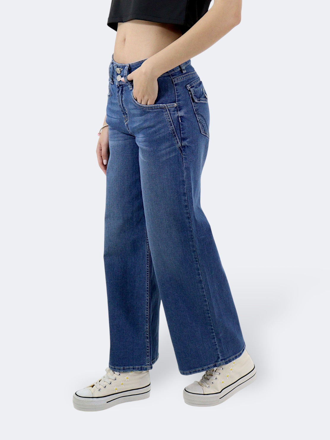 Jeans Wide Leg-Tiro Medio