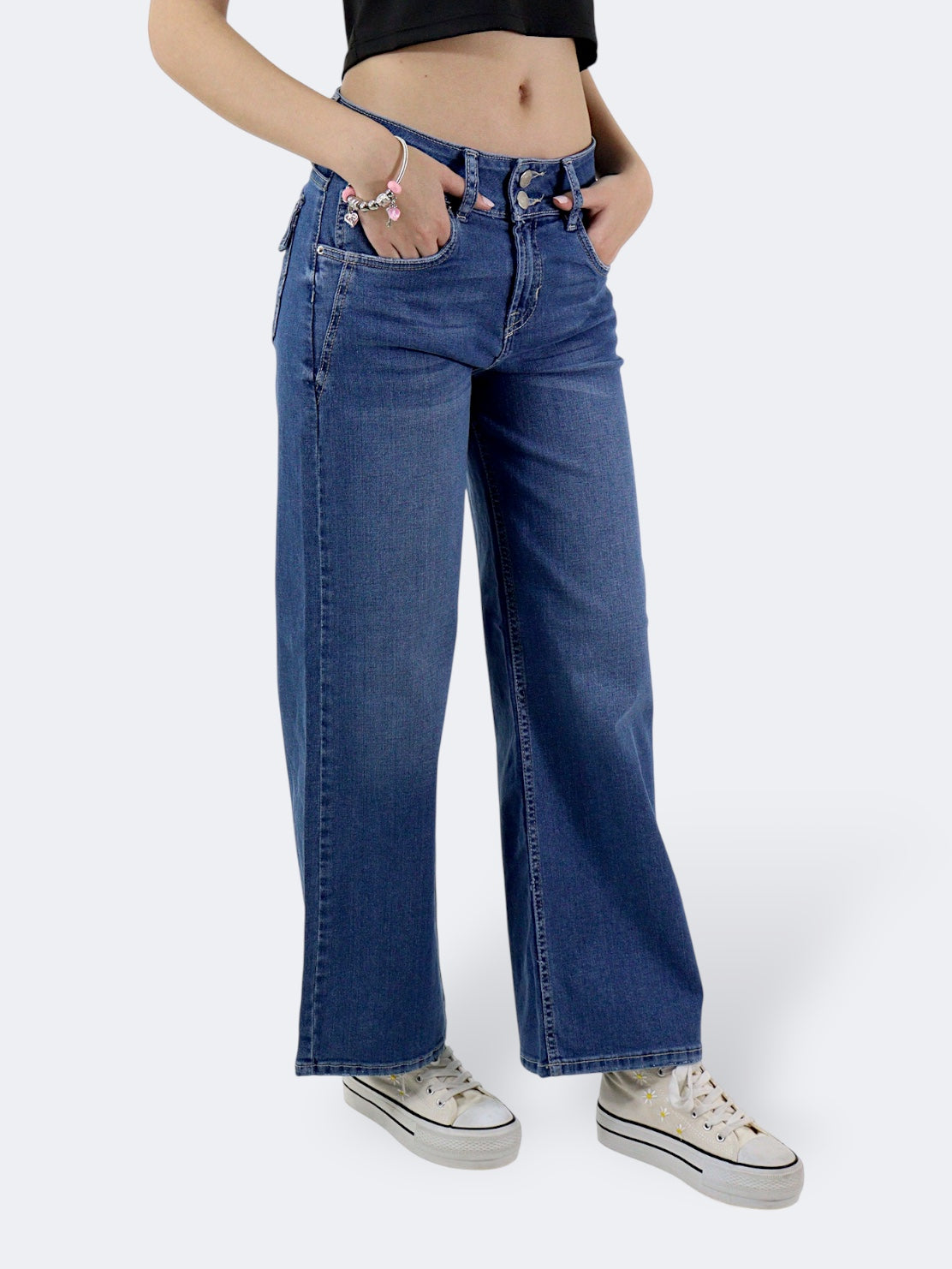 Jeans Wide Leg-Tiro Medio