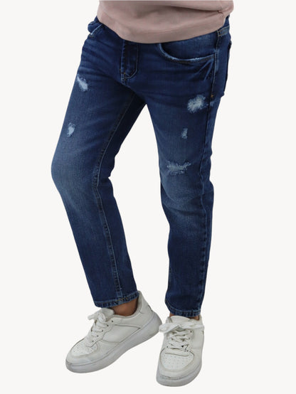 Jeans slim de color azul oscuro con destrucción (NUEVA TEMPORADA)