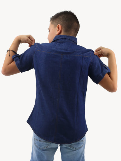 Camisa denim manga corta azul oscuro (NUEVA TEMPORADA)