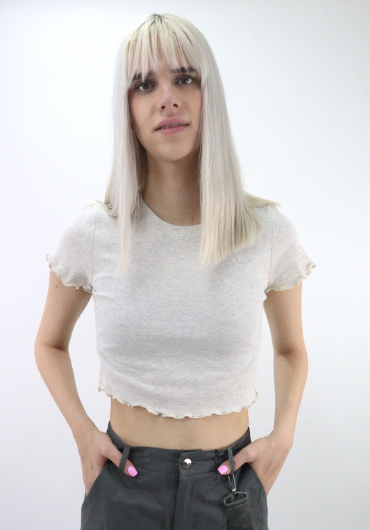 Playera crop manga corta de color beige jaspe (NUEVA TEMPORADA)