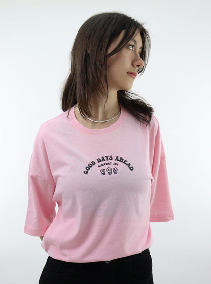 Playera oversize de color rosa con estampado floral (NUEVA TEMPORADA)