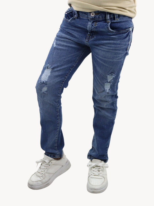 Jeans slim azul deslavado con destrucción (NUEVA TEMPORADA)