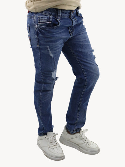 Jeans slim azul deslavado con destrucción (NUEVA TEMPORADA)