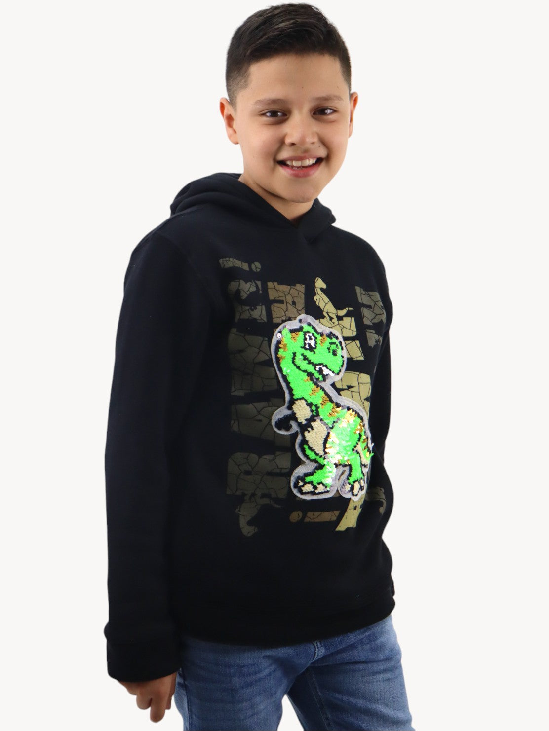 Sudadera cerrada de color negro con figura de dinosaurio (NUEVA TEMPORADA)