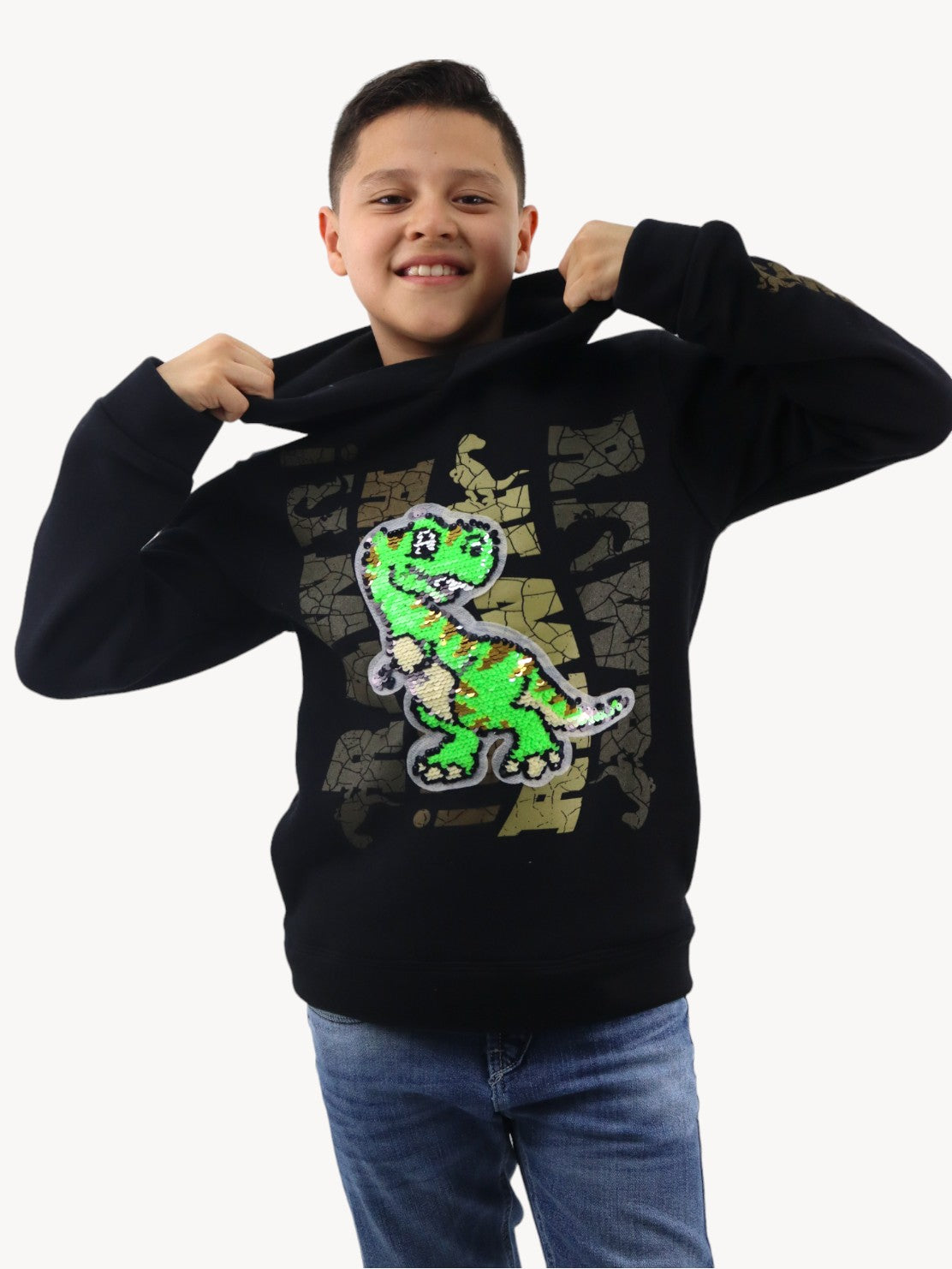 Sudadera cerrada de color negro con figura de dinosaurio (NUEVA TEMPORADA)