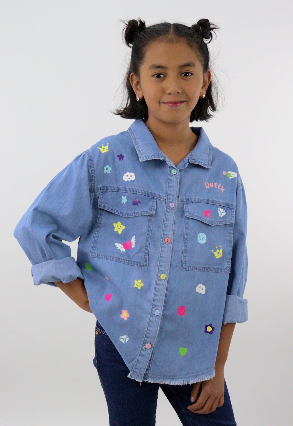 Sobrecamisa denim con estampado