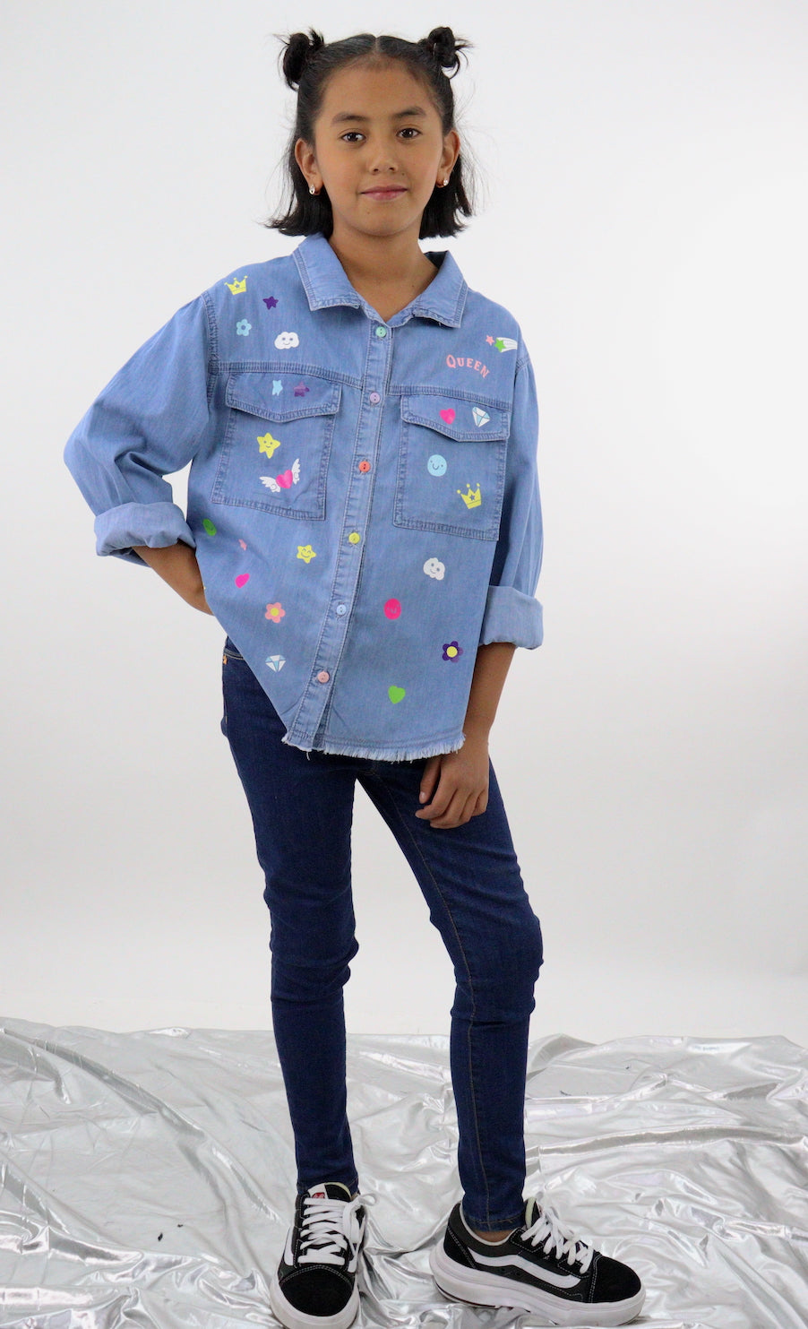 Sobrecamisa denim con estampado