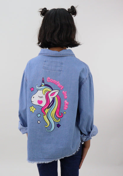 Sobrecamisa denim con estampado